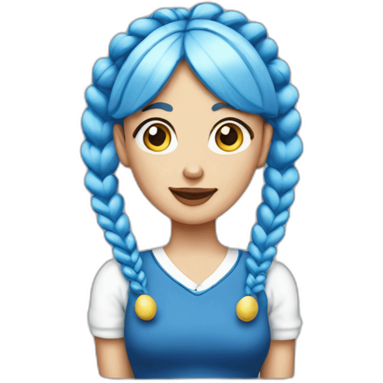 half-white lady with blue pigtails and egg earrings emoji