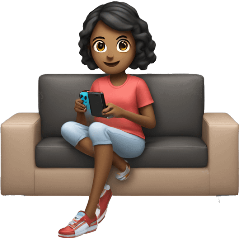 A girl is sitting and playing a Nintendo Switch emoji