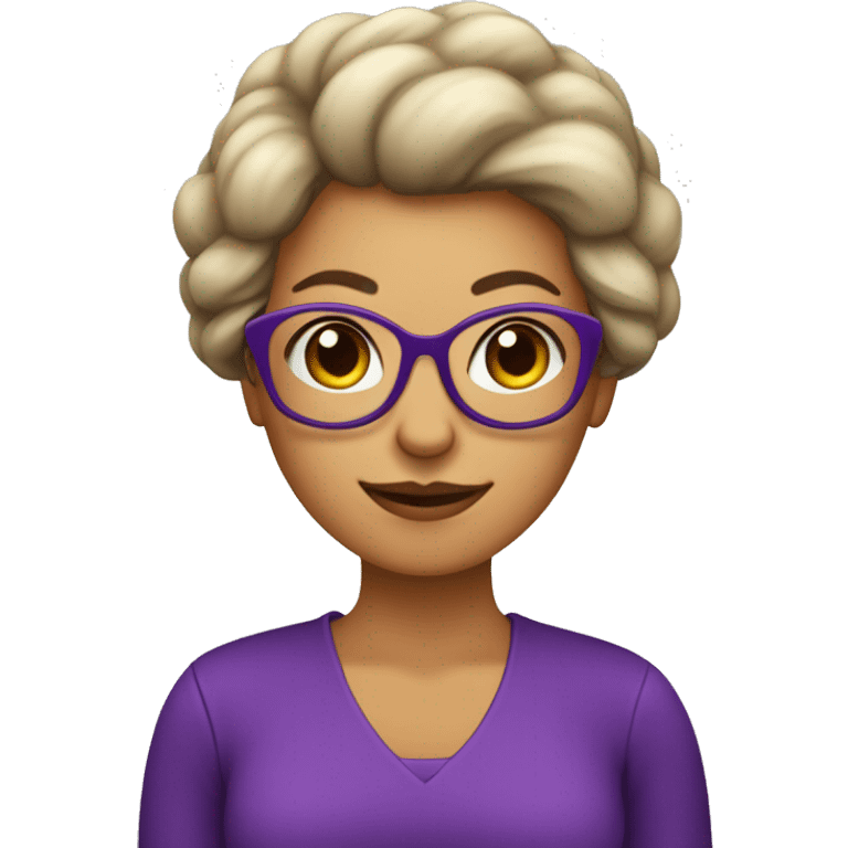 mujer de pelo morado con un moño en el peo y gafas redondas emoji