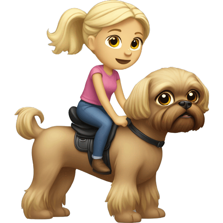 Girl with blonde hair riding on a Brussels griffon  emoji