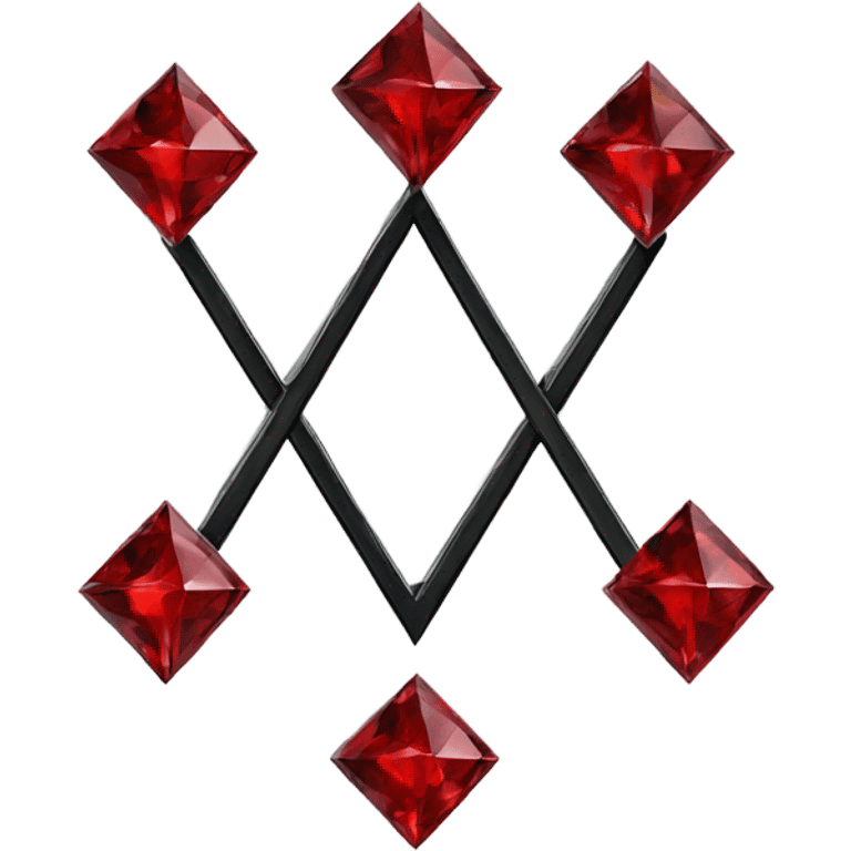 Geometric design featuring four red diamonds arranged in the shape of a heart. The diamonds are separated by black lines, forming a slight cross outline in the center of the heart. simplifying the details to make it clear and recognizable at a small size. emoji