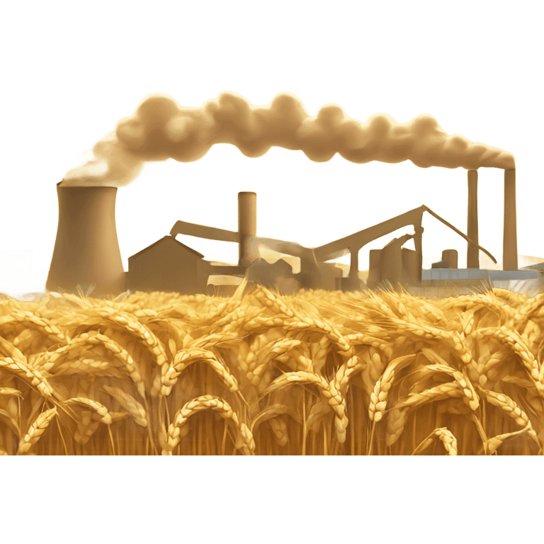 wheat fields and factory with a halo emoji