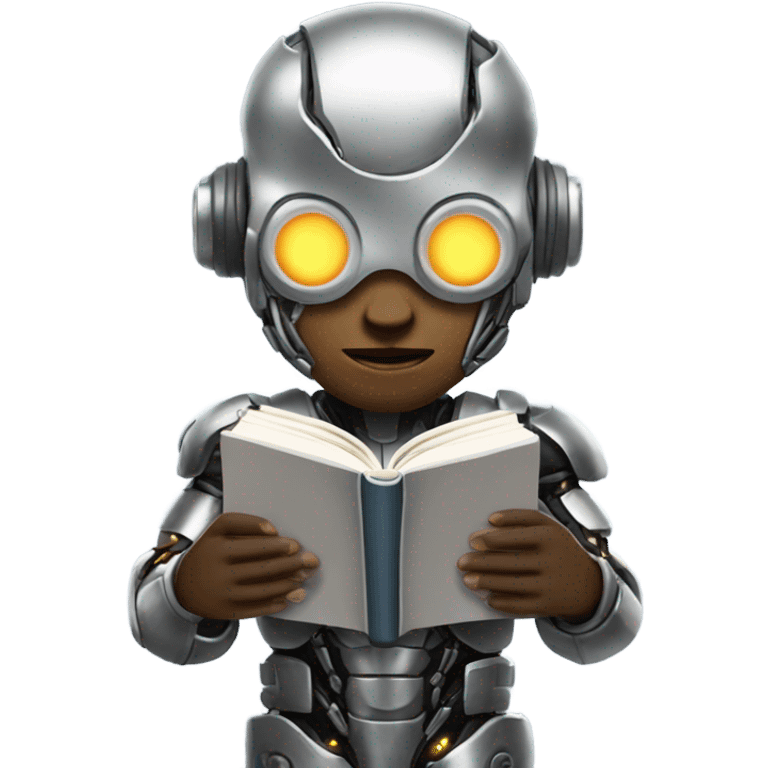 Cool cyborg reading book emoji