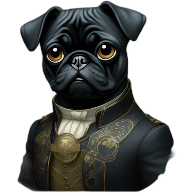 A cyberpunk black pug in Art Nouveau style during 1910 emoji