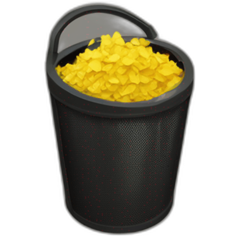 black mesh metal dustbin filled with yellow crumbled papers emoji