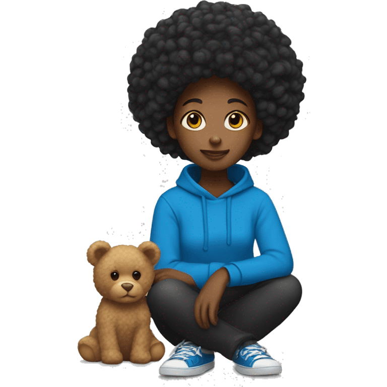 Black girl with afro haïr Blue with a sweatshirt ted  emoji