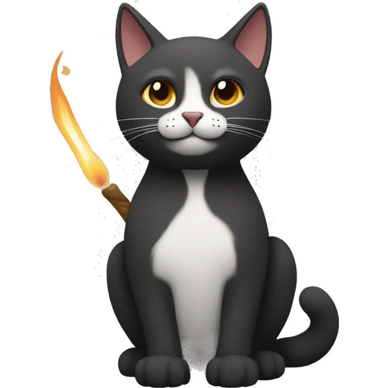 silueta de un gato con una vela emoji