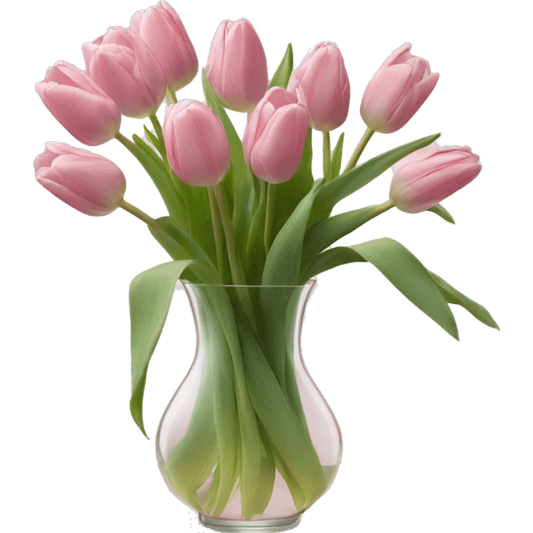 Pastel Pink tulips in glass vase  emoji