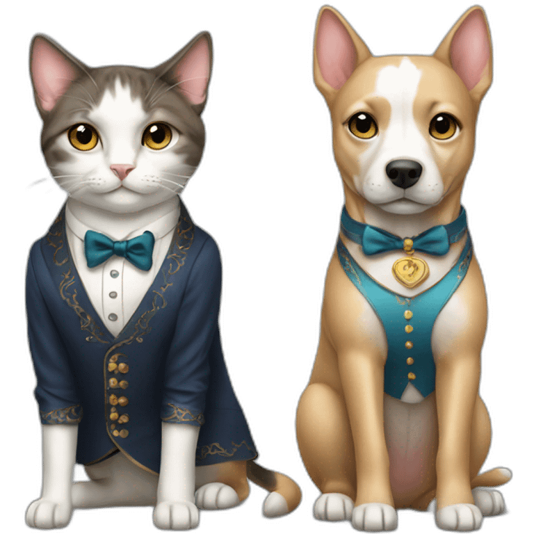 Dog and cat in fancy clothes emoji