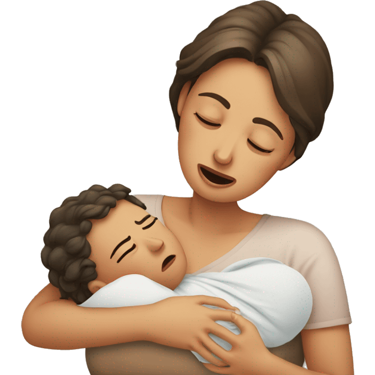 European mother crying with newborn emoji