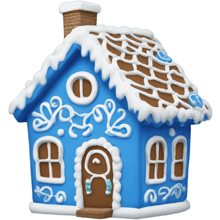 A blue and white gingerbread house emoji