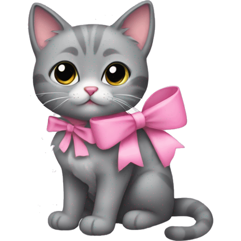 little gray cat with pink bow emoji