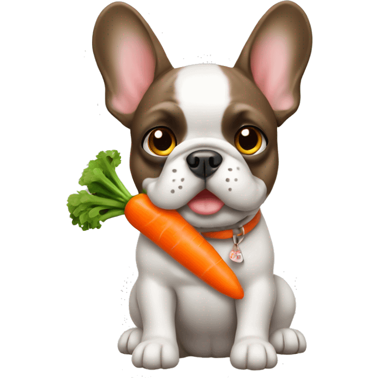 A frenchie dog with a carrot toy  emoji