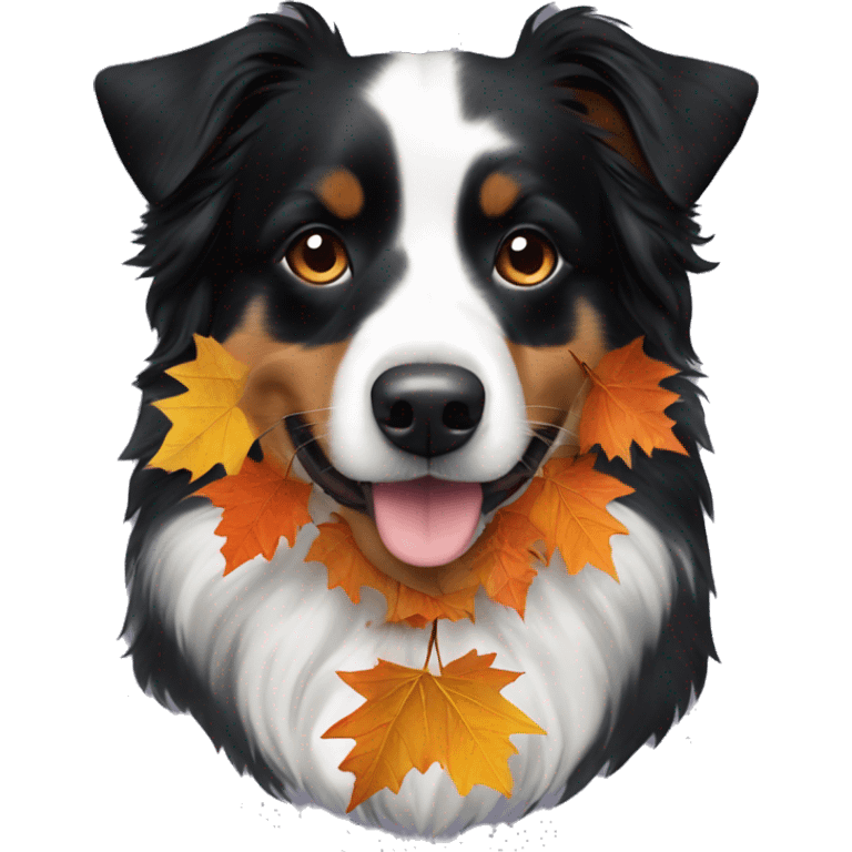 Autumn leaf garland Small black australian shepherd dog emoji