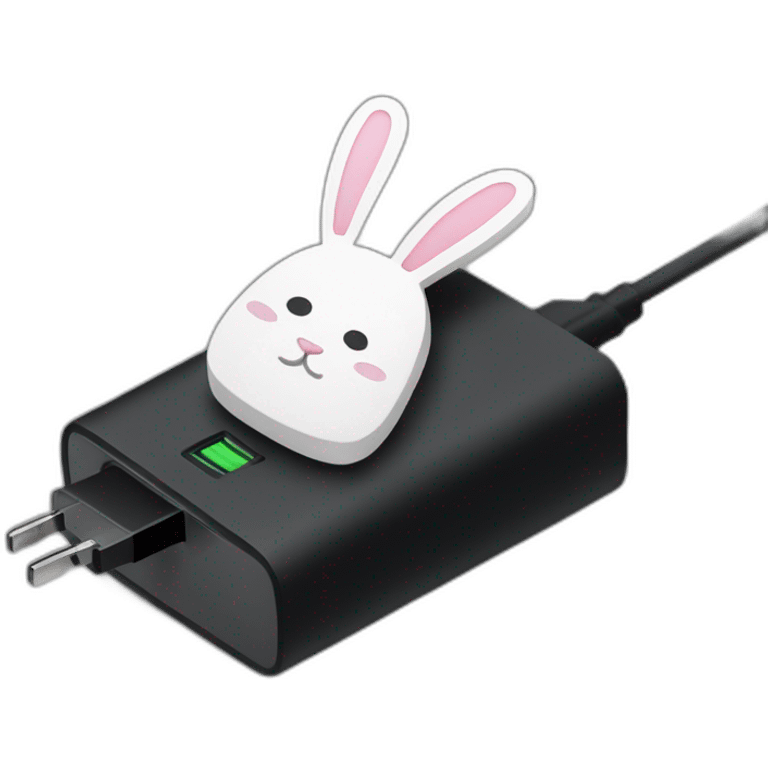 A black rabbit with a white cable of charger cut in half  emoji