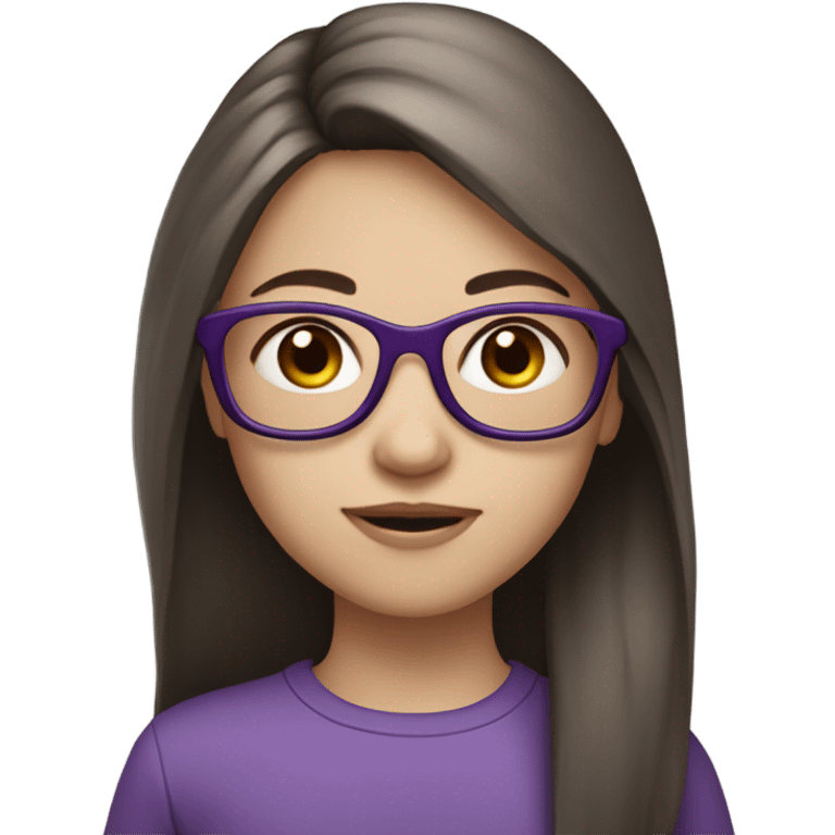 extra pale little girl in purple glasses and dark brown long hair emoji