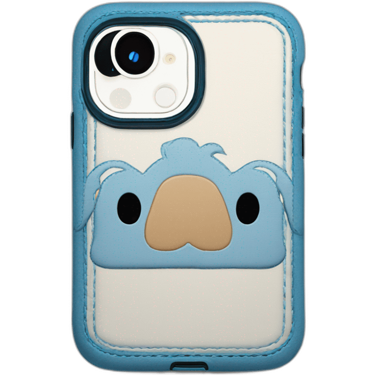 iPhone 13 Pro in light blue colour, stitch case emoji