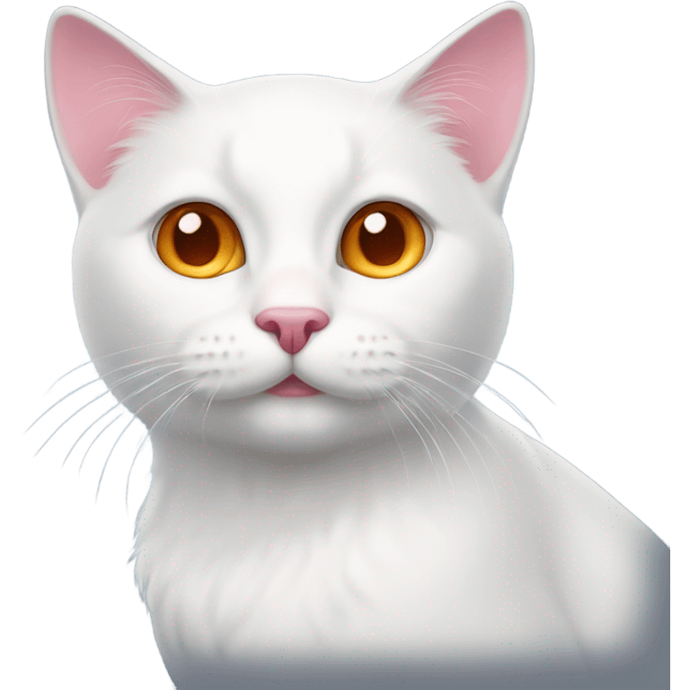 White cat with dark pink nose, orange stripes and blue eyes emoji