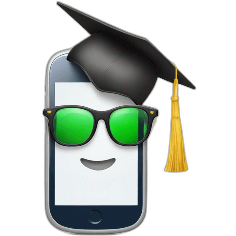 smartphone with glasses and degree hat emoji