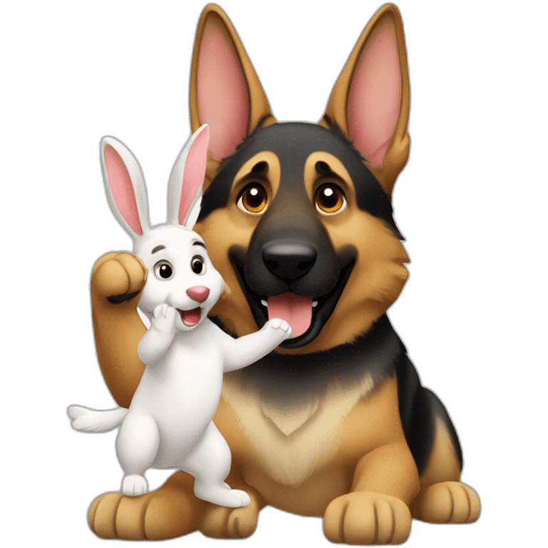 German shepherd and rabbit high-fiving emoji