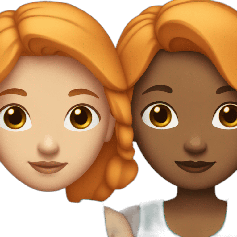 two lesbian white women holding hands (1st with brown eyes and medium length orange hair), (second with blue eyes and short teal hair) emoji