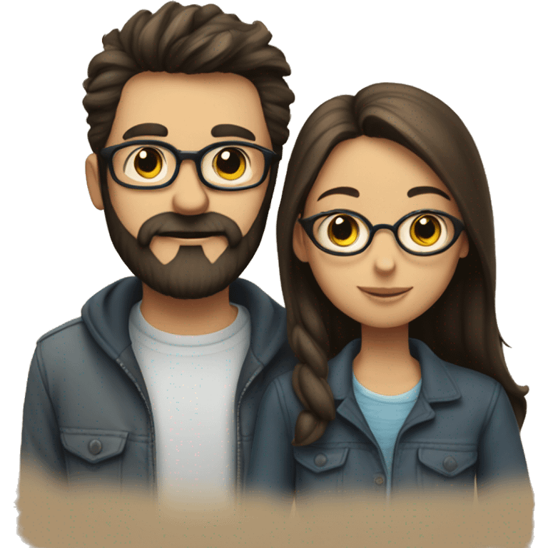 A girl and boy kissing, full bearded man and brunette girl with glasses  emoji