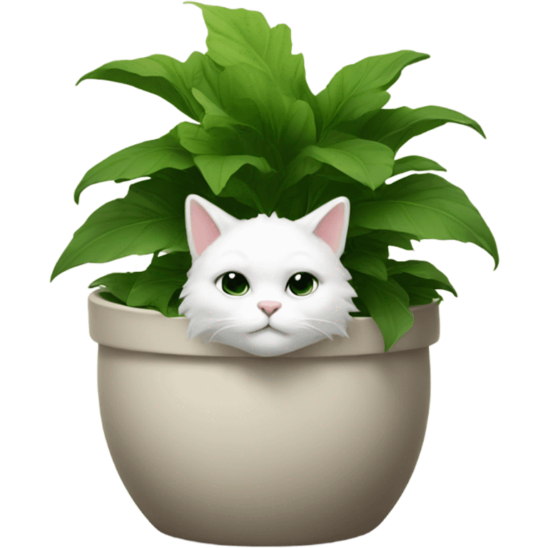 White cat sitting in a plant pot emoji