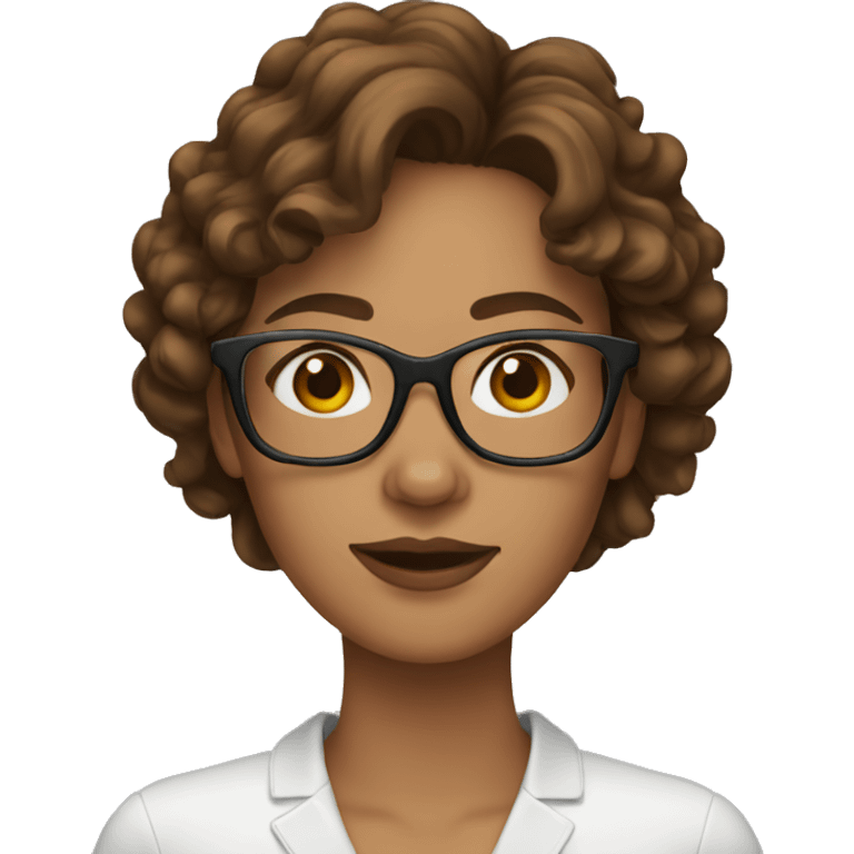 woman with brown wavy hair and glasses emoji