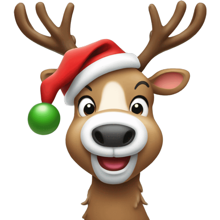 happy reindeer wearing santa hat emoji