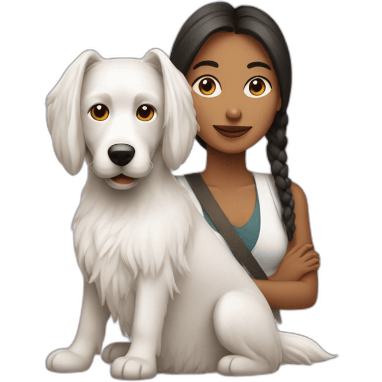 mujer pelo largo con perro maltés blanco emoji