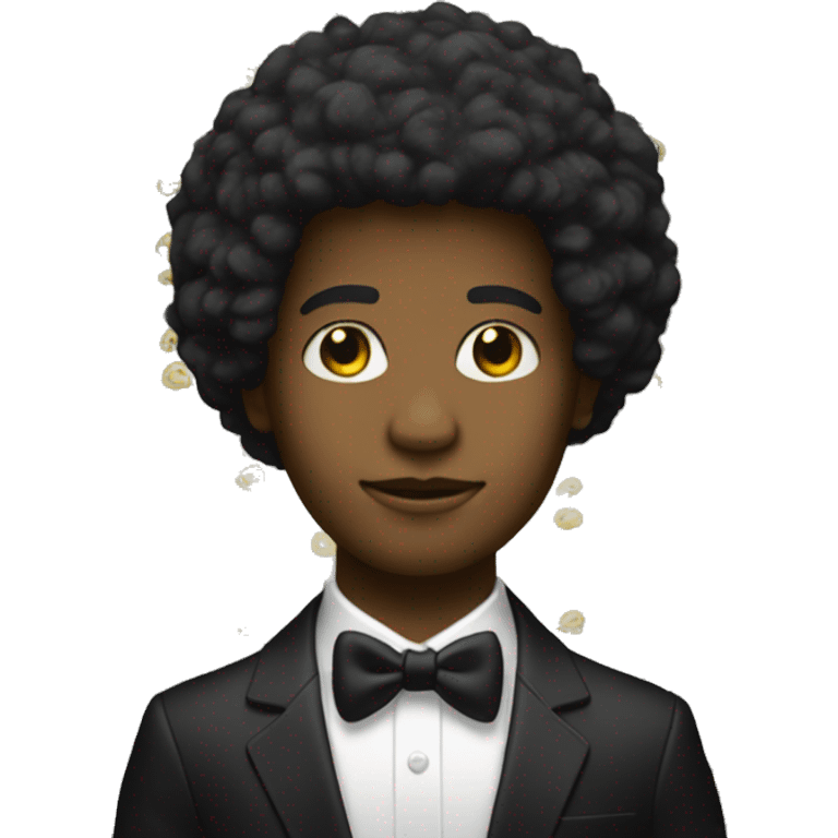 A profile of a black twink with an afro mullet in an intricate suit emoji