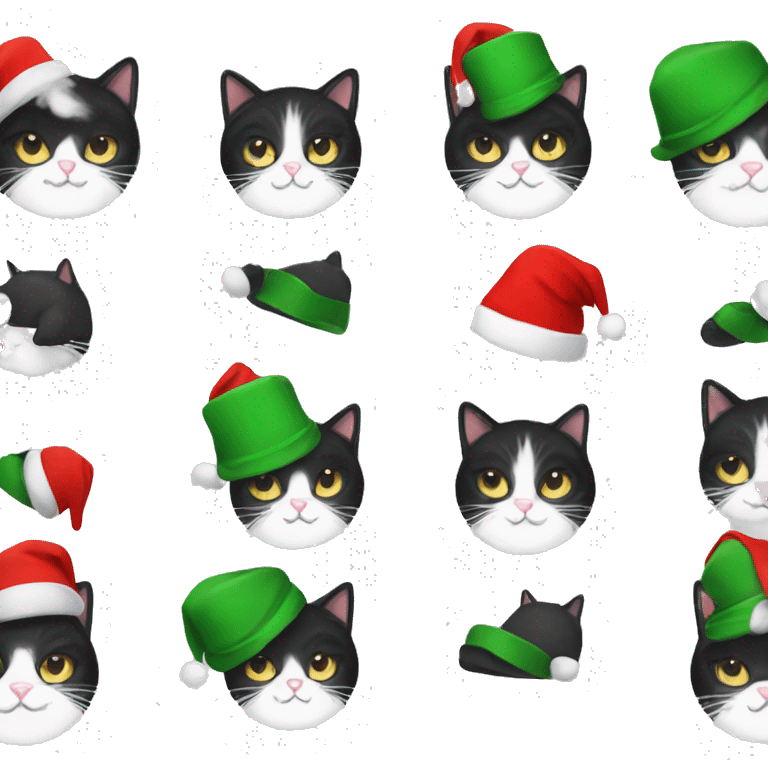 Tuxedo cat with Christmas hat emoji