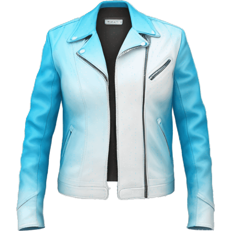 Realistic side view of a sky blue to white ombre leather jacket. emoji