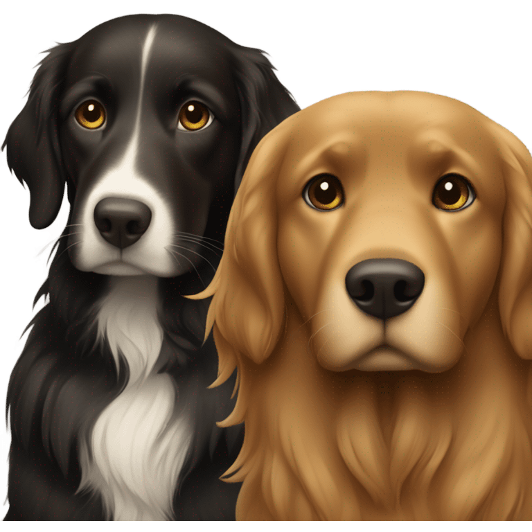 Girl with brown hair and green brown eyes next to a black golden retriever emoji