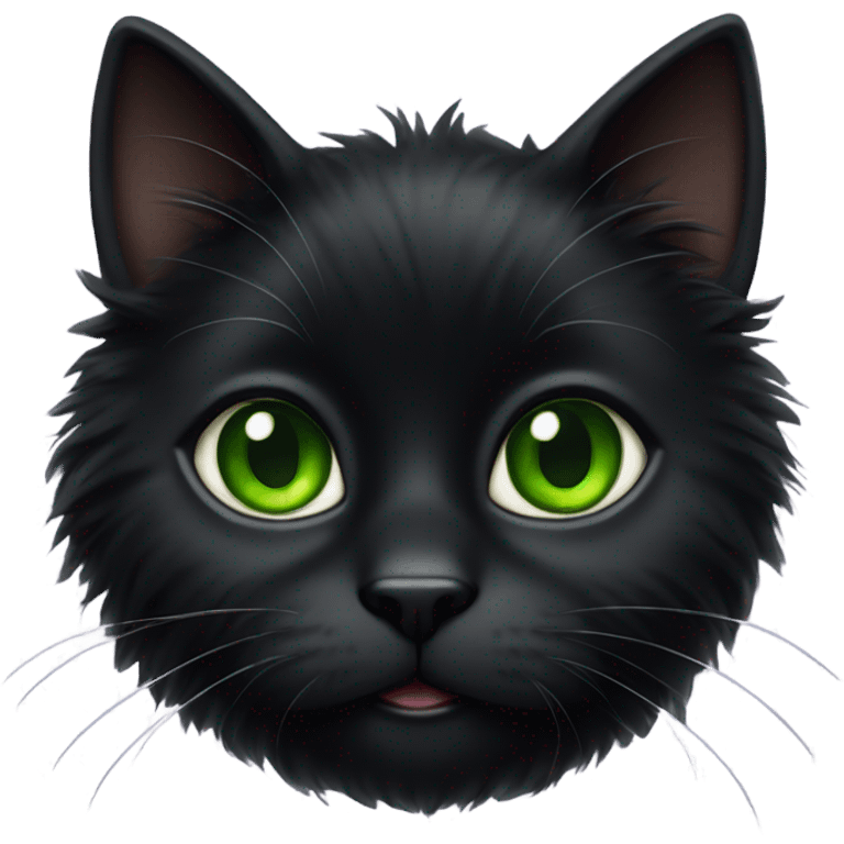 Super fluffy black cat with green eyes emoji