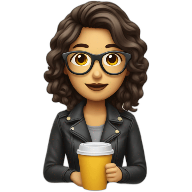 Chica linda tomando café con gafas emoji