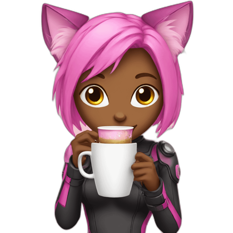 pink-techno-catgirl drinking coffee emoji