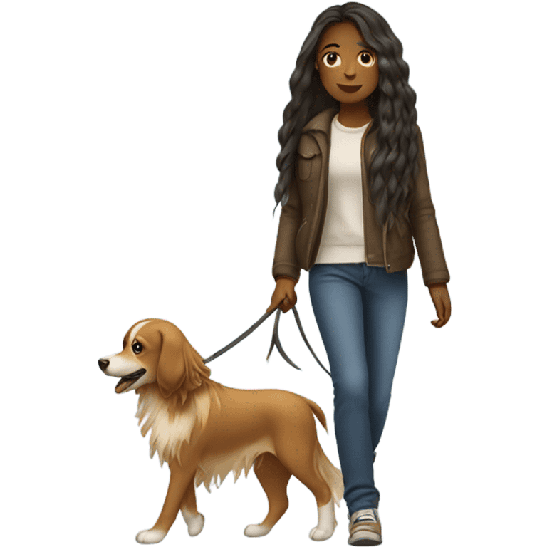 A Girl with Long hair goes with her dog  emoji