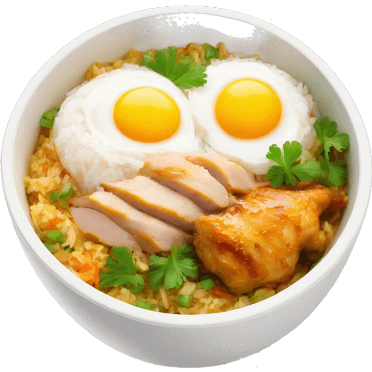 chicken thigh rice bowl with two eggs emoji