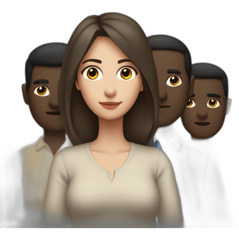 six dark-skinned men stand behind a pale woman emoji