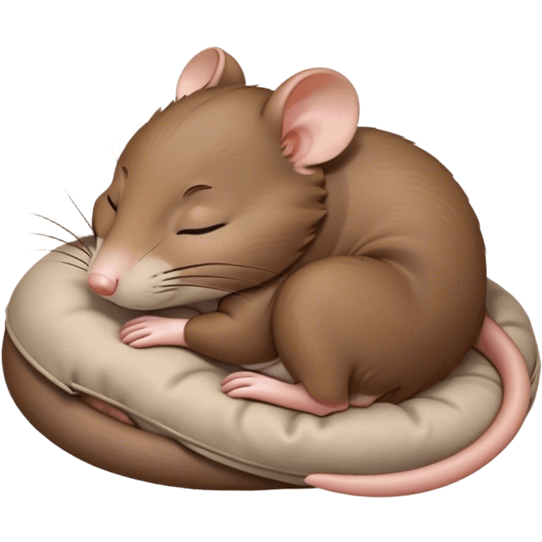 Meme-Worthy Cute Sleeping Brown Rat Portrait Emoji, Head resting peacefully with a contented smile, showcasing a compact, nimble build and a luxuriously soft brown coat, eyes gently closed in serene, restful slumber, Simplified yet hilariously adorable features, highly detailed, glowing with a soft, drowsy light, high shine, relaxed and utterly lovable, stylized with an air of playful laziness, soft glowing outline, capturing the essence of a sleeping rat that feels destined to become the next viral sensation of adorable urban rest! emoji