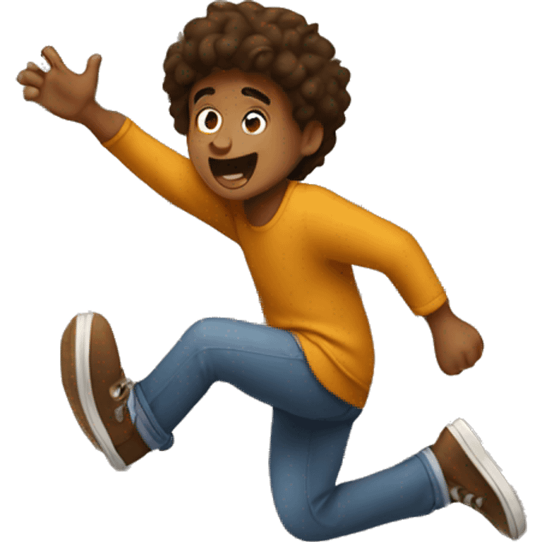 Brown boy hopping over a huge wall emoji