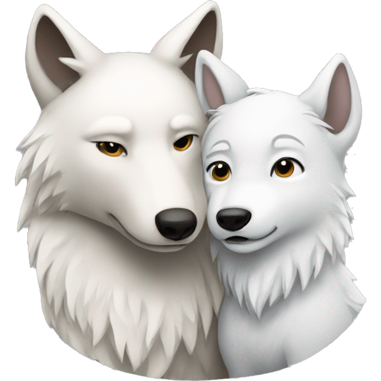 white wolf and deer hugging emoji