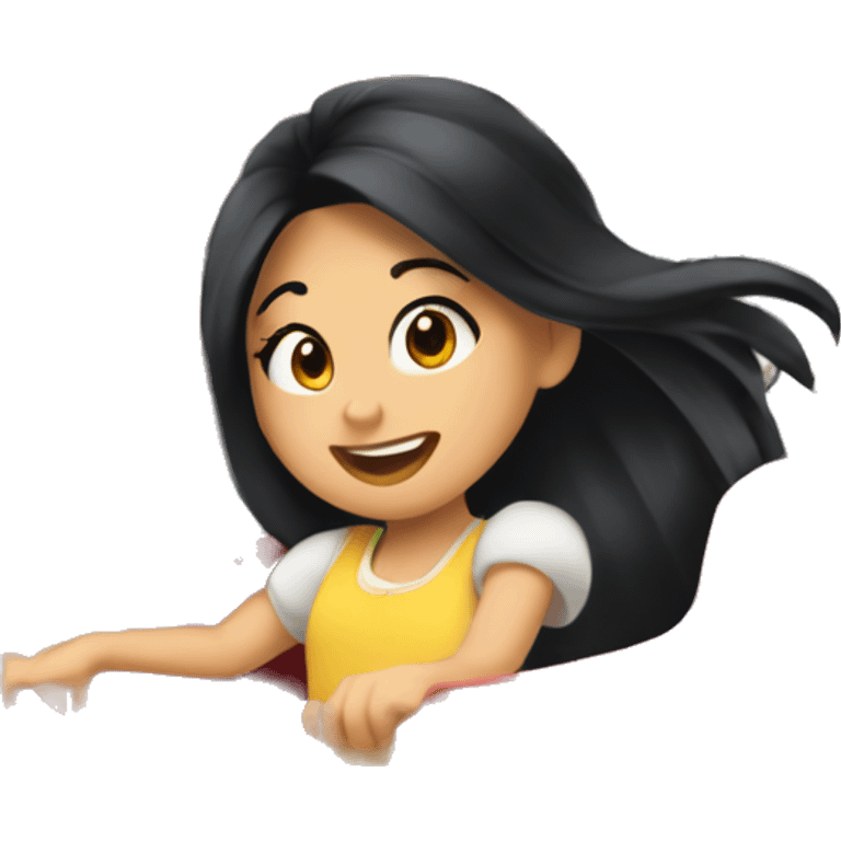 Asian girl long black hair riding Disneyland roller coaster  emoji