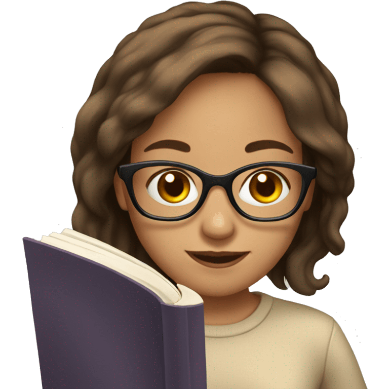 girl with brown hair and glasses reading book emoji