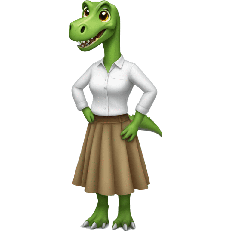 Dinosaur wearing a skirt emoji