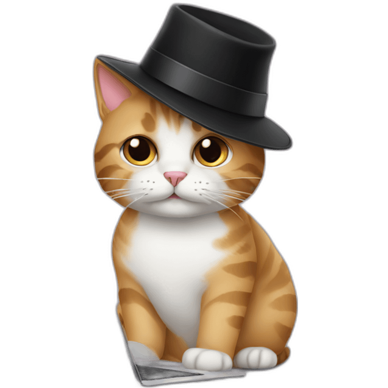 cat with a black hat and laptop emoji