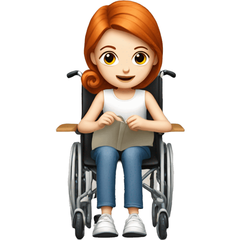 Young redhead girl in a wheelchair sewing  emoji