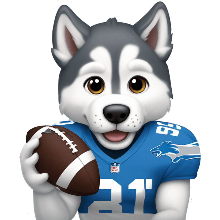 husky wearing detroit lions football helmet and holding football emoji