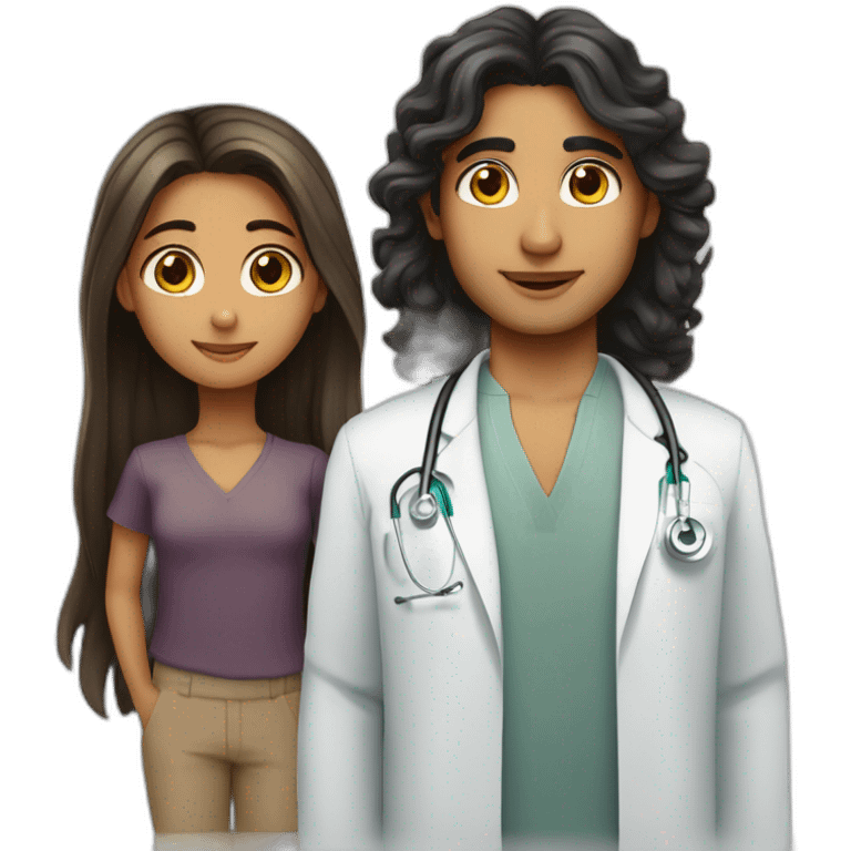 Jewish girl longhair with ophthalmologist tanned skin Arabic boy emoji